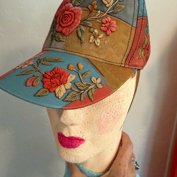 Floral Print Blue Denim Baseball Cap Hat OS New - Picture 3 of 4